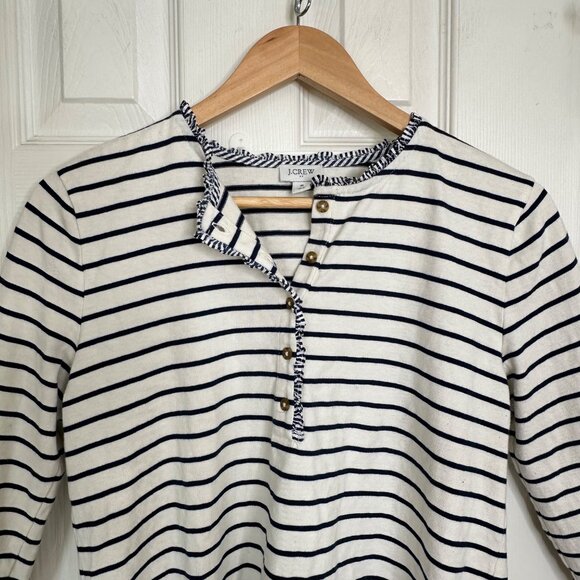 J.Crew Striped Henley Black Striped Preppy Nautical Ruffles Women's Size Small - Picture 5 of 10
